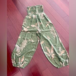 Anthropologie Olive Botanical Jumpsuit